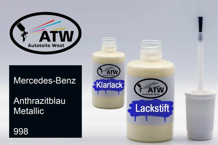 Mercedes-Benz, Anthrazitblau Metallic, 998: 20ml Lackstift + 20ml Klarlack - Set, von ATW Autoteile West.